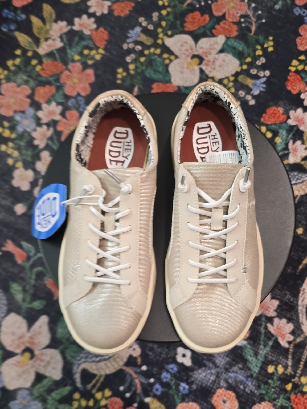 Hey Dude Cream Metallic Low-Top Sneakers